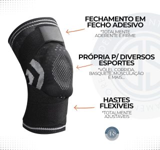 Joelheira 3D Silicone de compressão articulada | Modelo PREMIUM com hastes flexíveis e ajustáveis |DEPARTAMENT STORE (PRETA, GG)