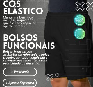 Short Bermuda Academia Masculina Elite Esportiva Flexível Com Bolso