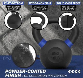 Yes4All Kettlebells revestidos com pó – 4, 6, 8, 10, 12, 14, 16, 20, 24, 32, 40kg