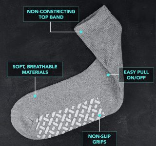 Meia Debra Weitzner antiderrapante com ajuste solto – Meias Diabéticas antiderrapantes para homens e mulheres – Crew, Tornozelo Pacote com 3, Crew Black With Grips, Sock size 10-13/